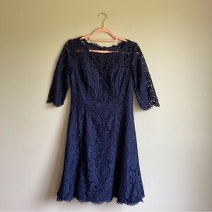 Eliza J Dark Blue Lace Cropped Sleeve Midi Dress 4